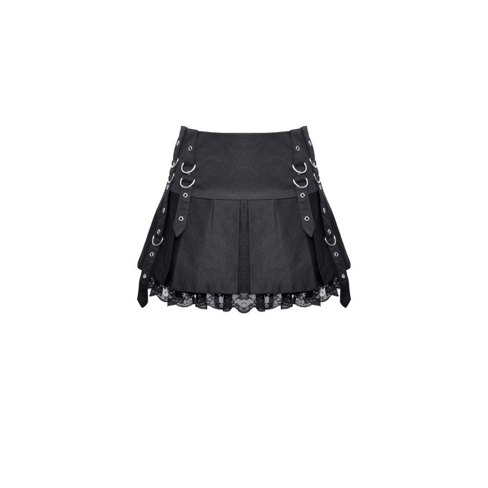 Dark in Love - Punk metal pleated Mini skirt - Black